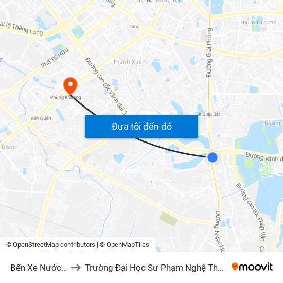 Bến Xe Nước Ngầm to Trường Đại Học Sư Phạm Nghệ Thuật Trung Ương map