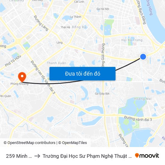 259 Minh Khai to Trường Đại Học Sư Phạm Nghệ Thuật Trung Ương map
