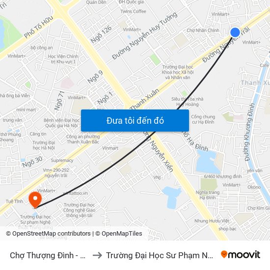 Chợ Thượng Đình - 224 Nguyễn Trãi to Trường Đại Học Sư Phạm Nghệ Thuật Trung Ương map