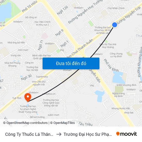 Công Ty Thuốc Lá Thăng Long - 235 Nguyễn Trãi to Trường Đại Học Sư Phạm Nghệ Thuật Trung Ương map