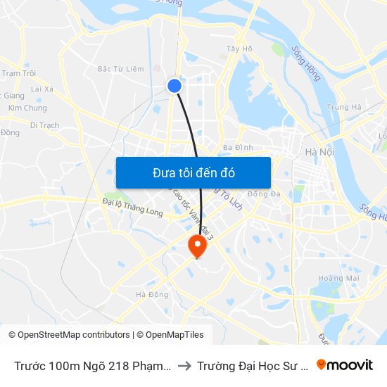 Trước 100m Ngõ 218 Phạm Văn Đồng (Đối Diện Công Viên Hòa Bình) to Trường Đại Học Sư Phạm Nghệ Thuật Trung Ương map