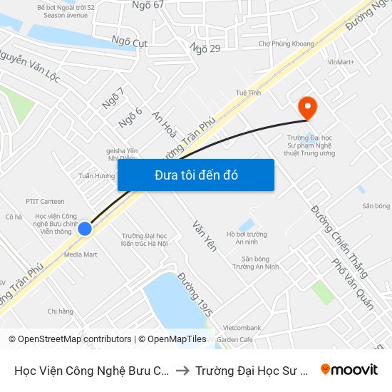 Học Viện Công Nghệ Bưu Chính Viễn Thông - Trần Phú (Hà Đông) to Trường Đại Học Sư Phạm Nghệ Thuật Trung Ương map