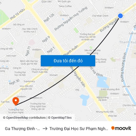 Ga Thượng Đình - Nguyễn Trãi to Trường Đại Học Sư Phạm Nghệ Thuật Trung Ương map