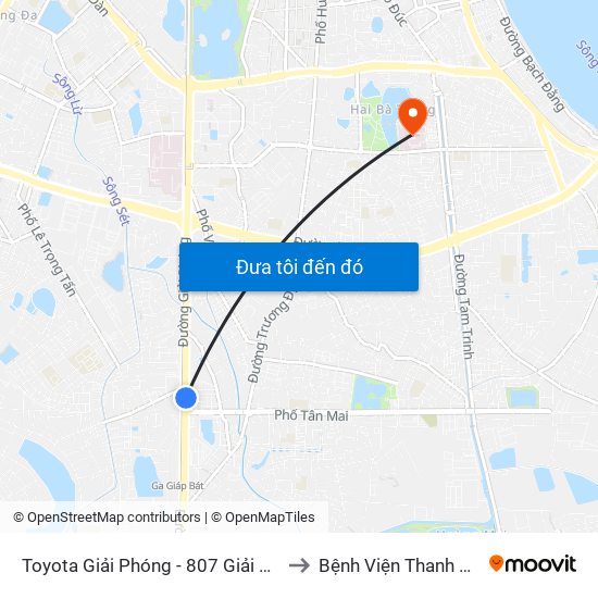 Toyota Giải Phóng - 807 Giải Phóng to Bệnh Viện Thanh Nhàn map