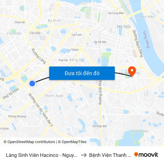 Làng Sinh Viên Hacinco - Nguyễn Tuân to Bệnh Viện Thanh Nhàn map