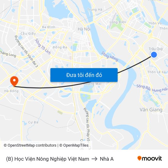 (B) Học Viện Nông Nghiệp Việt Nam to Nhà A map