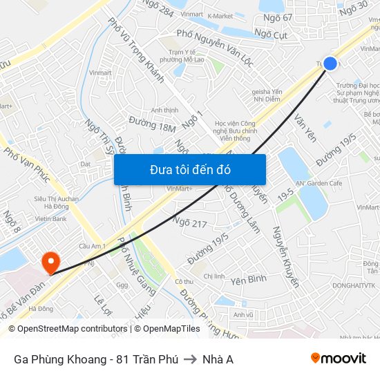 Ga Phùng Khoang - 81 Trần Phú to Nhà A map