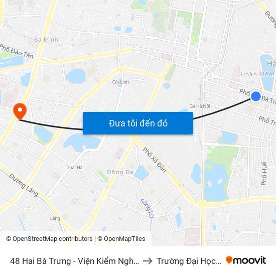 48 Hai Bà Trưng - Viện Kiểm Nghiệm Thuốc Trung Ương to Trường Đại Học Luật Hà Nội map