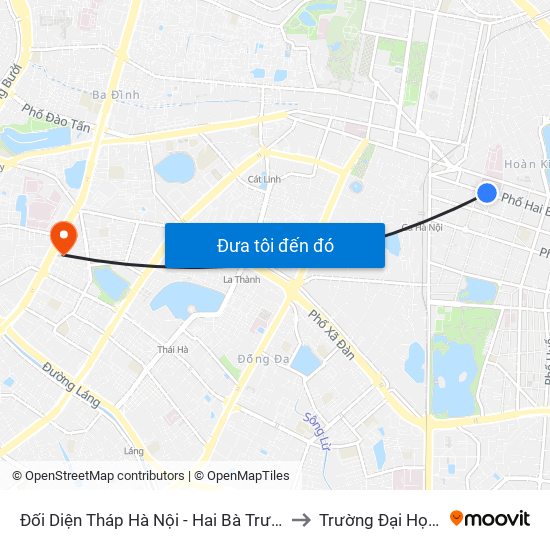 Đối Diện Tháp Hà Nội - Hai Bà Trưng (Cạnh 56 Hai Bà Trưng) to Trường Đại Học Luật Hà Nội map