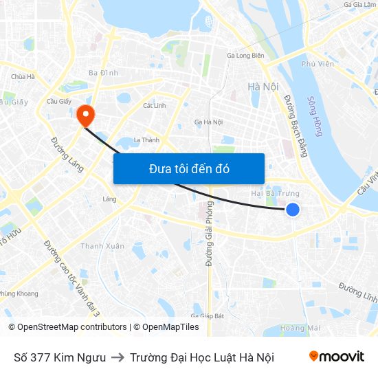 Số 377 Kim Ngưu to Trường Đại Học Luật Hà Nội map