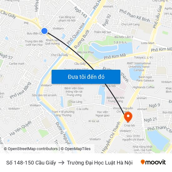 Số 148-150 Cầu Giấy to Trường Đại Học Luật Hà Nội map