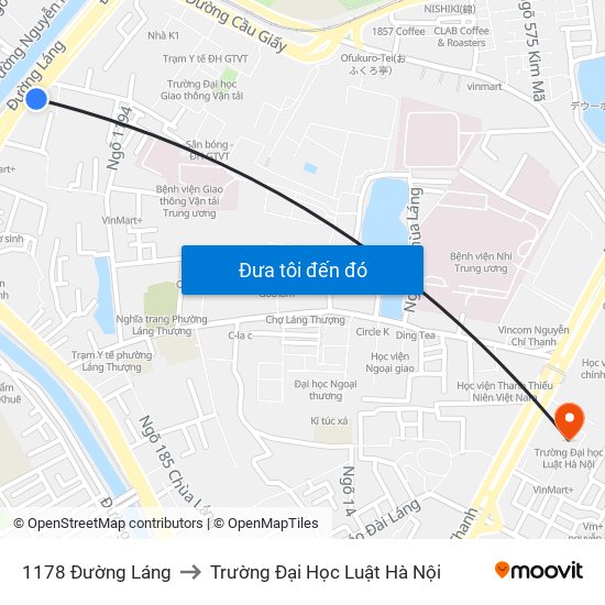 1178 Đường Láng to Trường Đại Học Luật Hà Nội map