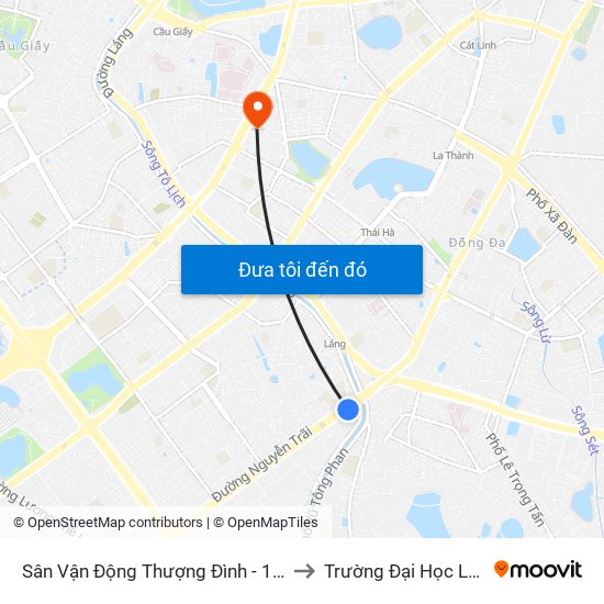 Sân Vận Động Thượng Đình - 129 Nguyễn Trãi to Trường Đại Học Luật Hà Nội map