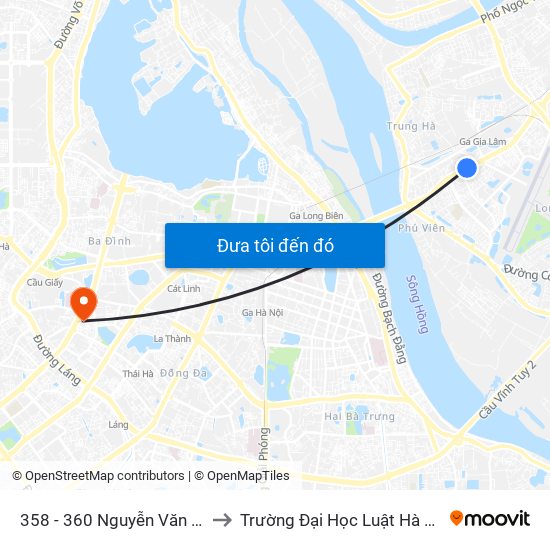 358 - 360 Nguyễn Văn Cừ to Trường Đại Học Luật Hà Nội map