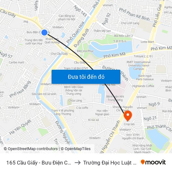 165 Cầu Giấy - Bưu Điện Cầu Giấy to Trường Đại Học Luật Hà Nội map