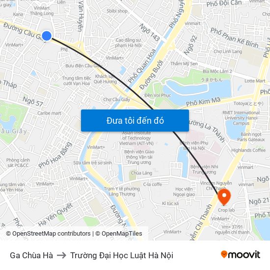 Ga Chùa Hà to Trường Đại Học Luật Hà Nội map