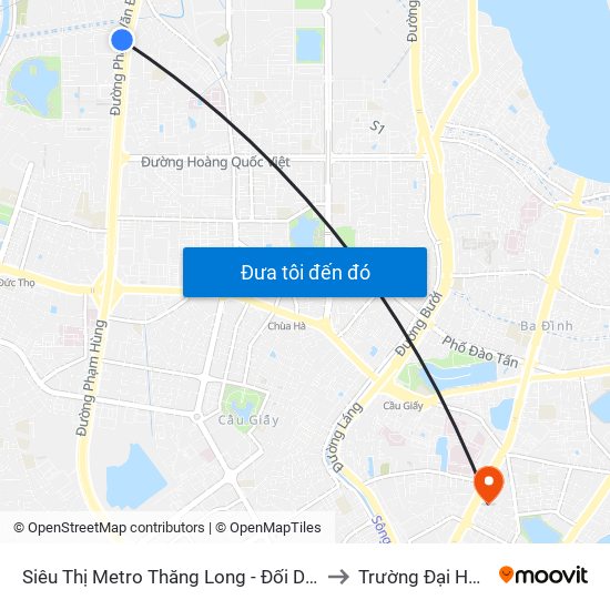 Siêu Thị Metro Thăng Long - Đối Diện Ngõ 599 Phạm Văn Đồng to Trường Đại Học Luật Hà Nội map