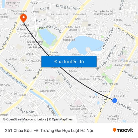 251 Chùa Bộc to Trường Đại Học Luật Hà Nội map