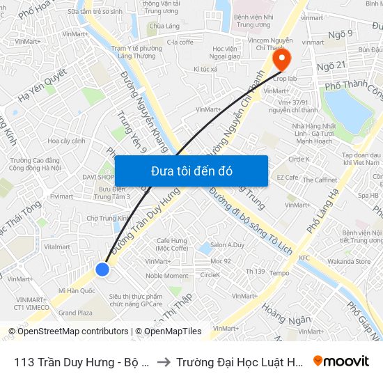 113 Trần Duy Hưng - Bộ Khcn to Trường Đại Học Luật Hà Nội map