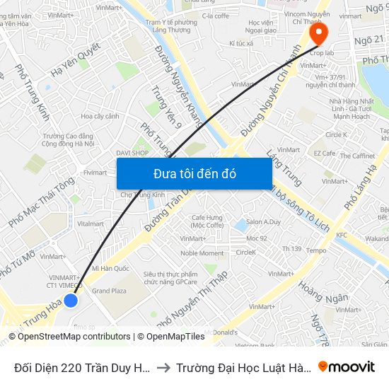 Đối Diện 220 Trần Duy Hưng to Trường Đại Học Luật Hà Nội map