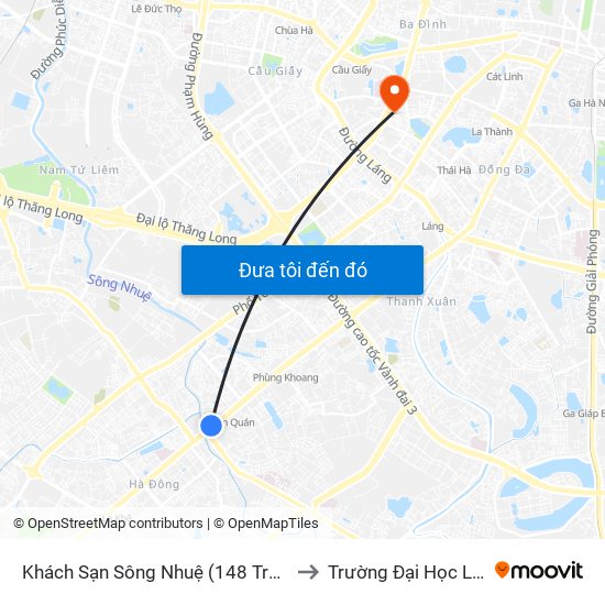 Khách Sạn Sông Nhuệ (148 Trần Phú- Hà Đông) to Trường Đại Học Luật Hà Nội map