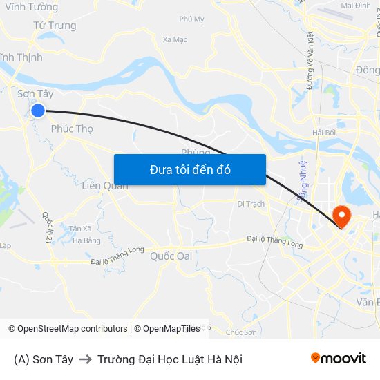 (A) Sơn Tây to Trường Đại Học Luật Hà Nội map