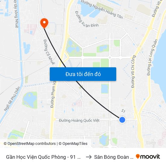 Gần Học Viện Quốc Phòng - 91 Hoàng Quốc Việt to Sân Bóng Đoàn Thị Điểm map