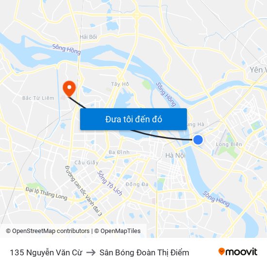 135 Nguyễn Văn Cừ to Sân Bóng Đoàn Thị Điểm map