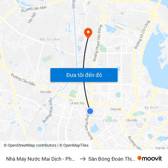 Nhà Máy Nước Mai Dịch - Phạm Hùng to Sân Bóng Đoàn Thị Điểm map