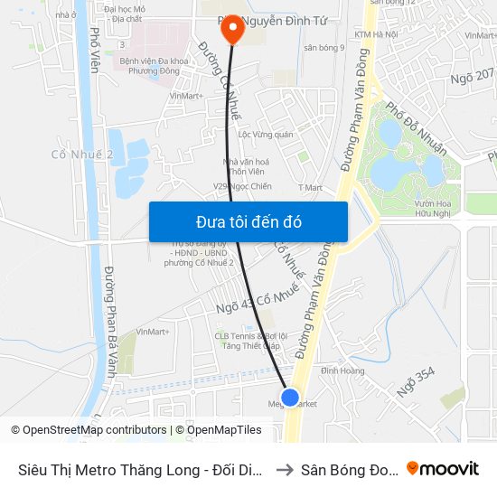 Siêu Thị Metro Thăng Long - Đối Diện Ngõ 599 Phạm Văn Đồng to Sân Bóng Đoàn Thị Điểm map