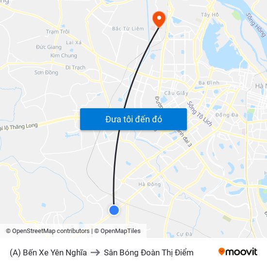 (A) Bến Xe Yên Nghĩa to Sân Bóng Đoàn Thị Điểm map