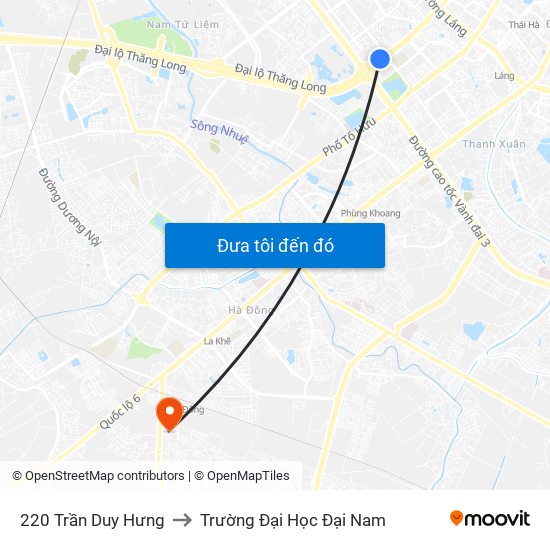 220 Trần Duy Hưng to Trường Đại Học Đại Nam map