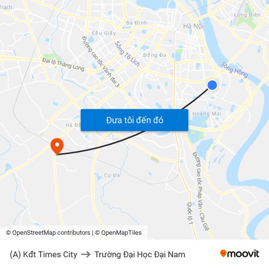 (A) Kđt Times City to Trường Đại Học Đại Nam map