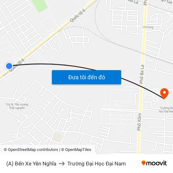 (A) Bến Xe Yên Nghĩa to Trường Đại Học Đại Nam map