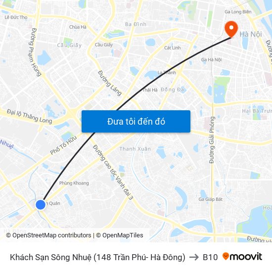 Khách Sạn Sông Nhuệ (148 Trần Phú- Hà Đông) to B10 map