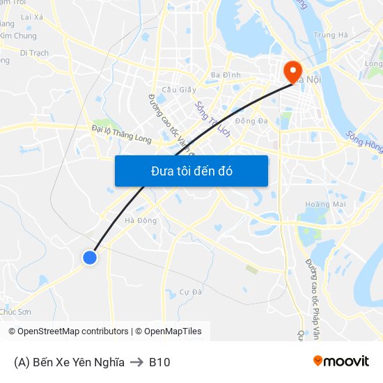 (A) Bến Xe Yên Nghĩa to B10 map