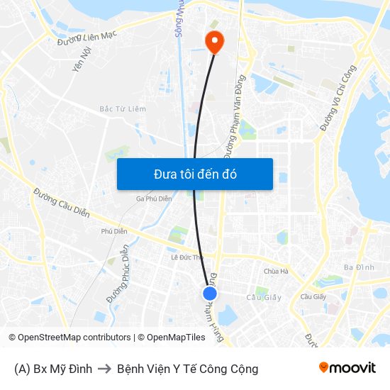 (A) Bx Mỹ Đình to Bệnh Viện Y Tế Công Cộng map