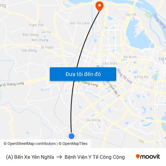 (A) Bến Xe Yên Nghĩa to Bệnh Viện Y Tế Công Cộng map