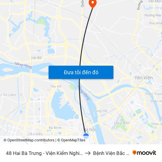 48 Hai Bà Trưng - Viện Kiểm Nghiệm Thuốc Trung Ương to Bệnh Viện Bắc Thăng Long map