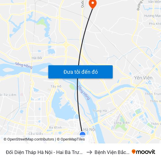 Đối Diện Tháp Hà Nội - Hai Bà Trưng (Cạnh 56 Hai Bà Trưng) to Bệnh Viện Bắc Thăng Long map