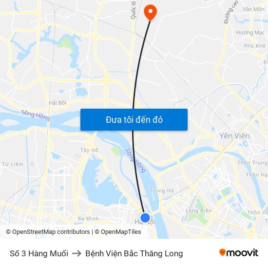 Số 3 Hàng Muối to Bệnh Viện Bắc Thăng Long map