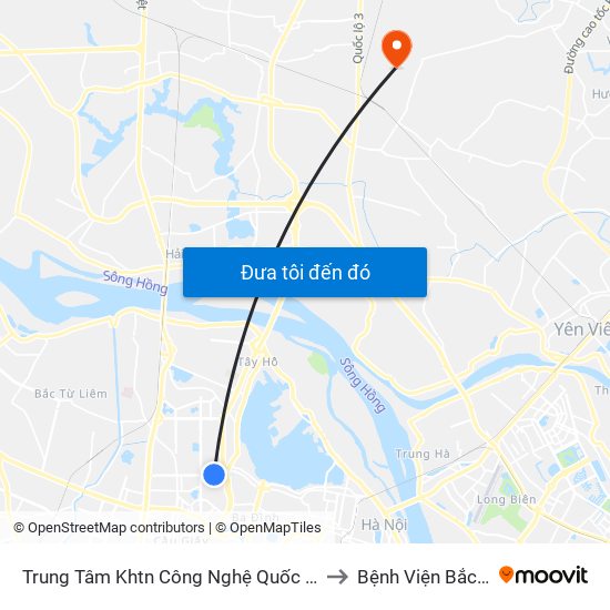 Trung Tâm Khtn Công Nghệ Quốc Gia - 18 Hoàng Quốc Việt to Bệnh Viện Bắc Thăng Long map