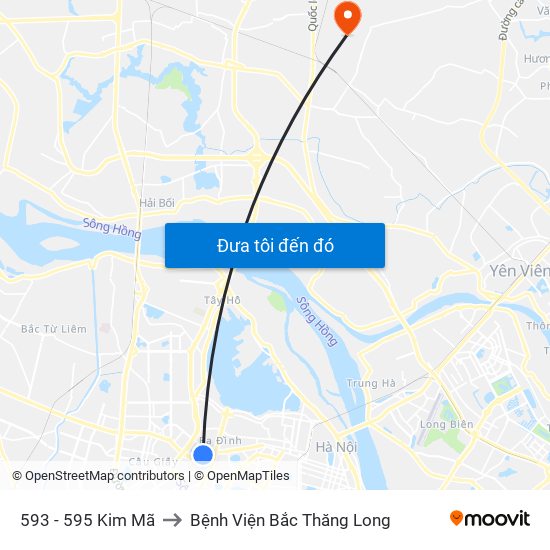 593 - 595 Kim Mã to Bệnh Viện Bắc Thăng Long map