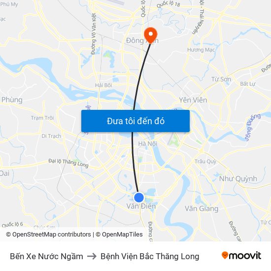 Bến Xe Nước Ngầm to Bệnh Viện Bắc Thăng Long map