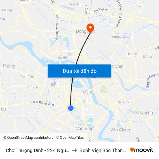 Chợ Thượng Đình - 224 Nguyễn Trãi to Bệnh Viện Bắc Thăng Long map