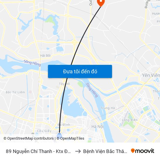 89 Nguyễn Chí Thanh - Ktx Đại Học Luật to Bệnh Viện Bắc Thăng Long map