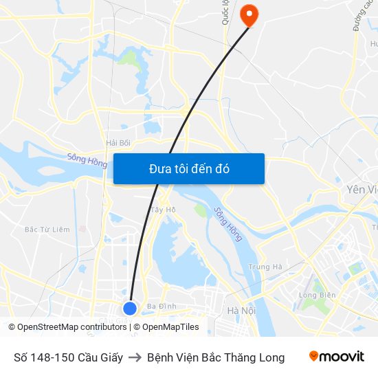 Số 148-150 Cầu Giấy to Bệnh Viện Bắc Thăng Long map