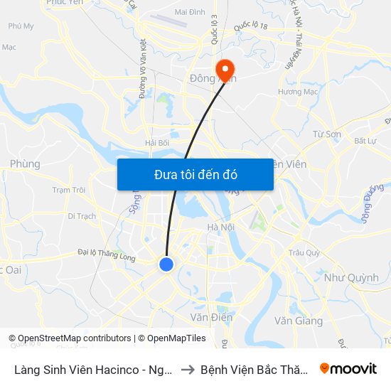 Làng Sinh Viên Hacinco - Nguyễn Tuân to Bệnh Viện Bắc Thăng Long map