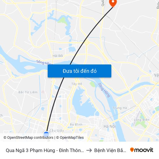 Qua Ngã 3 Phạm Hùng - Đình Thôn (Hướng Đi Phạm Văn Đồng) to Bệnh Viện Bắc Thăng Long map