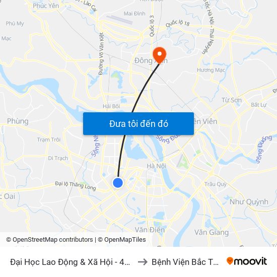 Đại Học Lao Động & Xã Hội - 43 Trần Duy Hưng to Bệnh Viện Bắc Thăng Long map